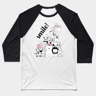 Smile! Cute Animal Doodle Baseball T-Shirt